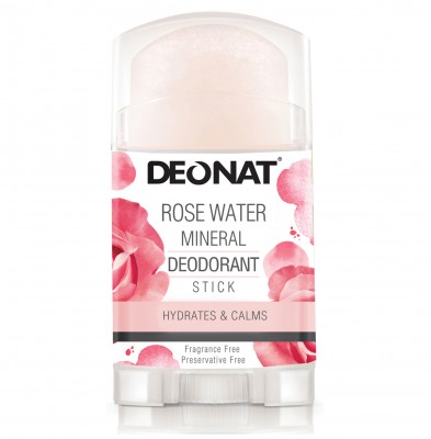 Дезодорант-кристалл «ДеоНат» (Deonat) с розовой водой (Экстракт цветков Розы), стик плоский, вывинчивающийся (twist-up). Новинка ноября 2022!