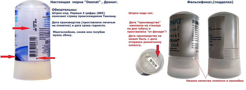 Этикетка настоящего дезодоранта Deonat и подделки